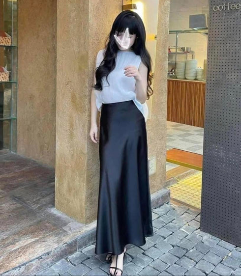 A-Line Trendy Long Satin Skirts